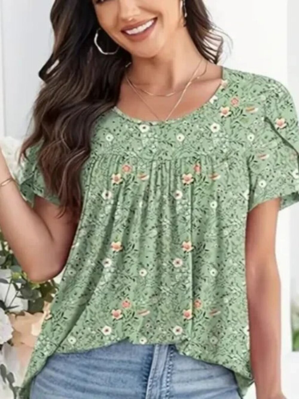 Anymiss Short Sleeve Floral Blouse Boho Lightweight CottageCore BloomCore M